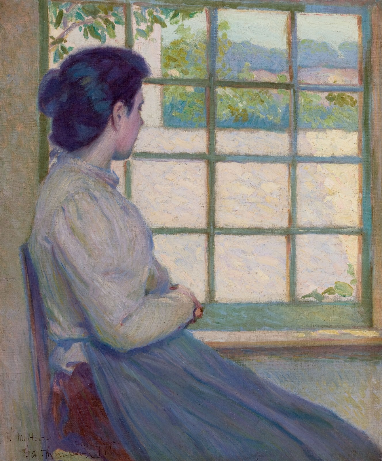 Woman Looking out a Window by George Albert Thompson,A3(16x12")Poster