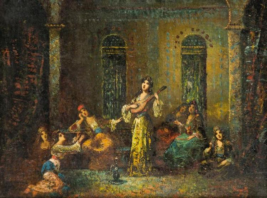 Oriental Dancers and Musicians, vintage artwork by Frederic Borgella, 12x8" (A4) Poster