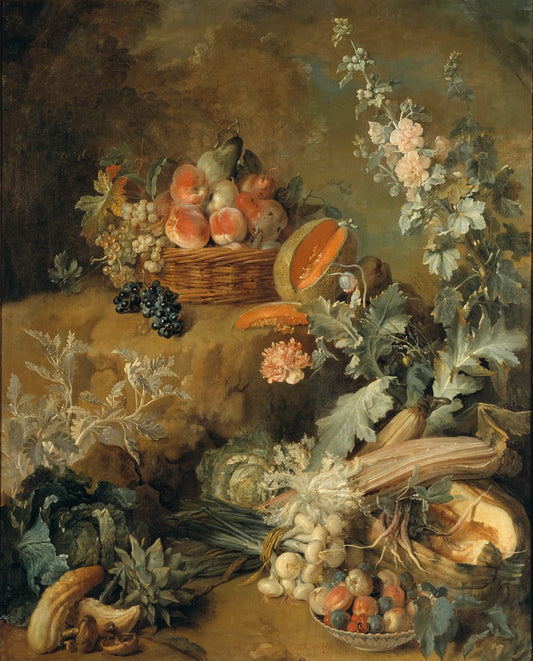 Still Life of Fruits and Vegetables, vintage artwork by Jean-Baptiste Oudry, 12x8" (A4) Poster