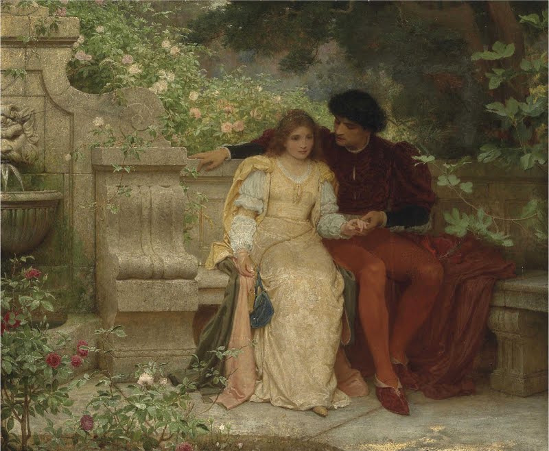 Lovers in a Garden, vintage artwork by Charles Edward Perugini, 12x8" (A4) Poster