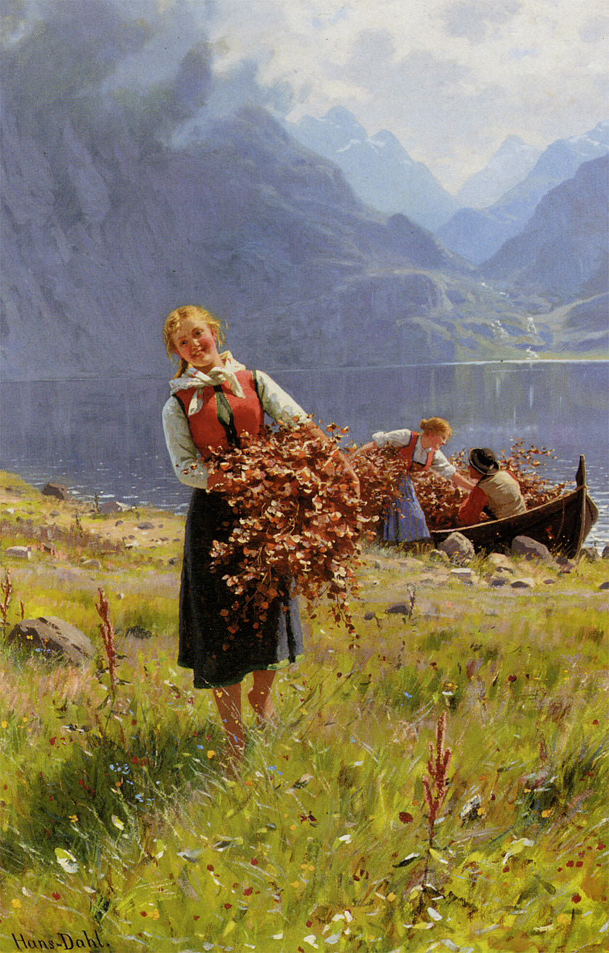 Summer Day on the Fjord, vintage artwork by Hans Dahl, 12x8" (A4) Poster