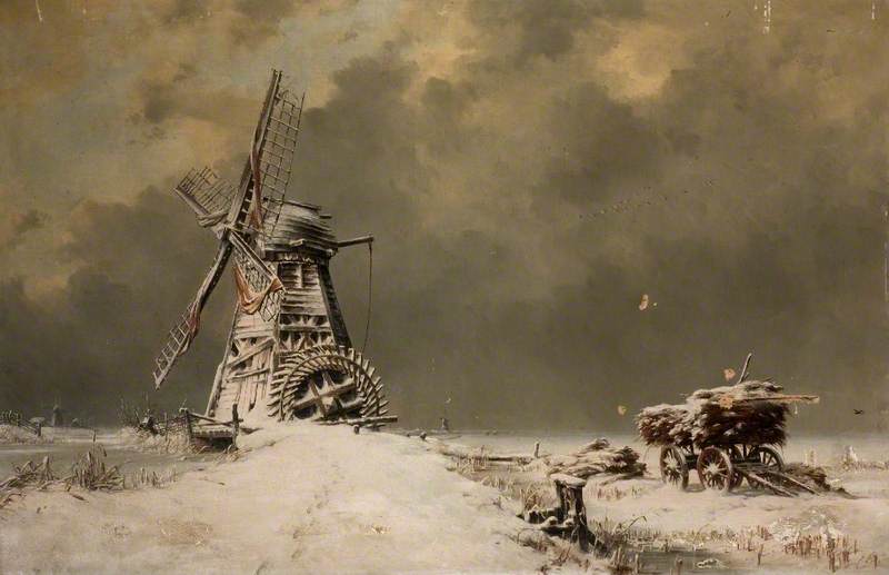 Old Draining Mill in the Huntingdonshire Fens, vintage artwork by Edward William Cooke, R.A., A3 (16x12") Poster Print