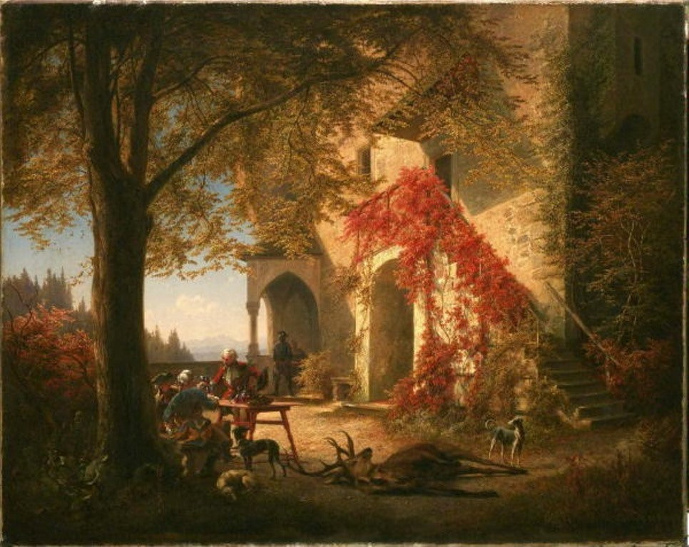The terrace at the burg Clam, vintage artwork by Bedrich Havanek, A3 (16x12") Poster Print