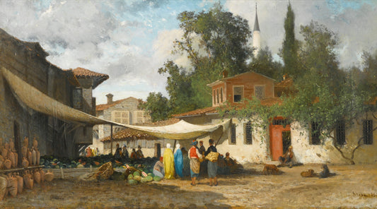 A Turkish Market, vintage artwork by Germain Fabius Brest, 12x8" (A4) Poster