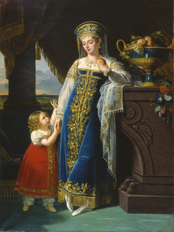 Portrait of Princess M.F. Baryatinskaya with Her Daughter, vintage artwork by Robert Lefèvre, 12x8" (A4) Poster