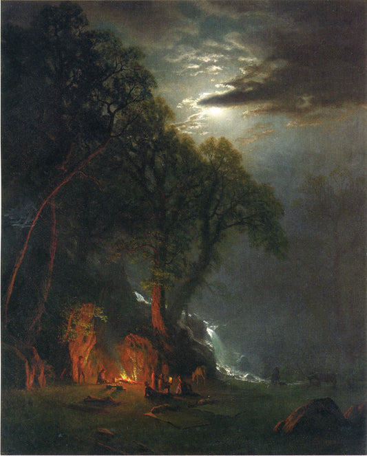 Campfire Site, Yosemite, vintage artwork by Albert Bierstadt, 12x8" (A4) Poster