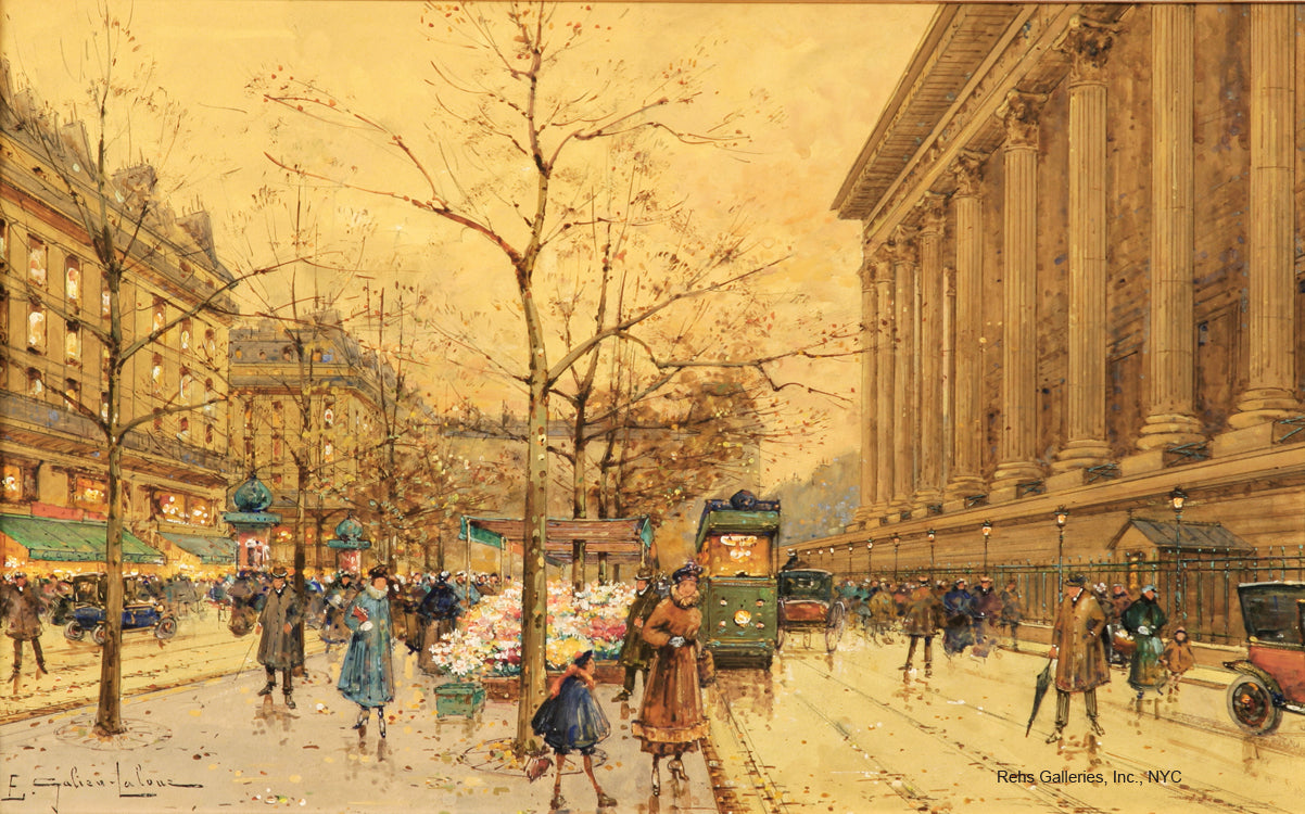 Flower Market, La Madeleine by Eugene Galien-Laloue,A3(16x12")Poster