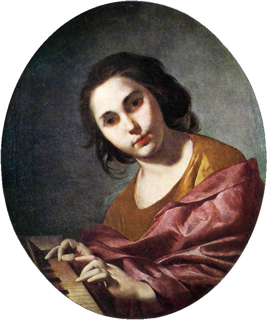 Clavichord Player, vintage artwork by Bernardo Cavallino, 12x8" (A4) Poster