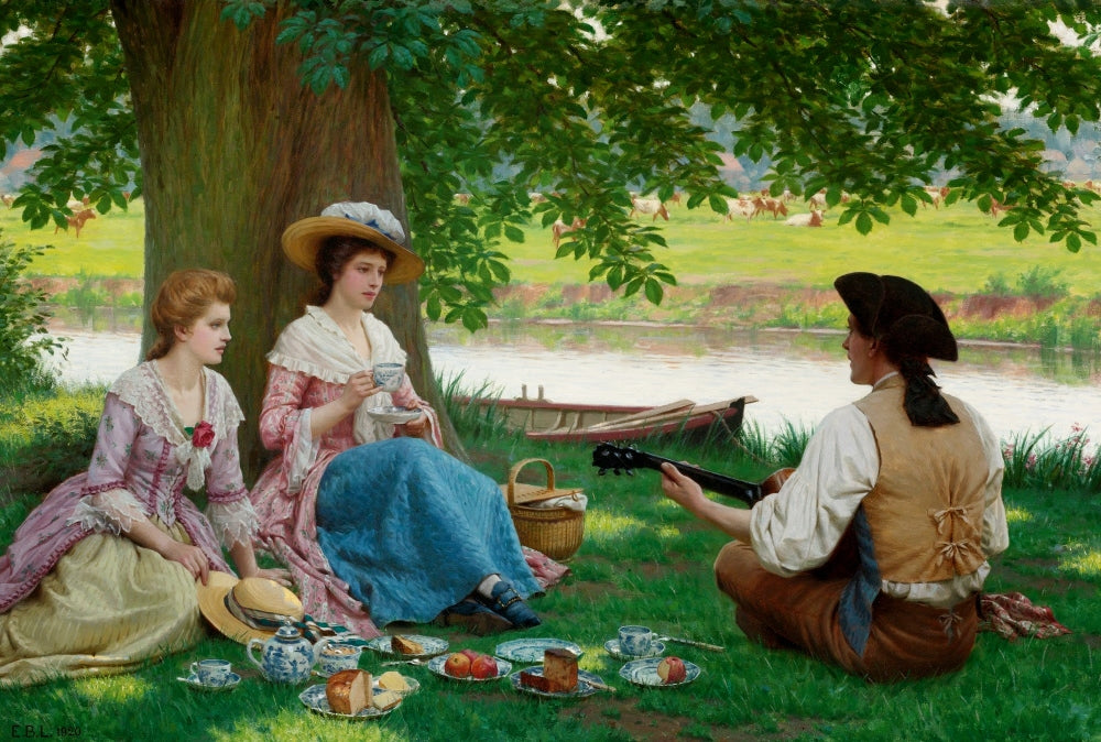 A Picnic Party, vintage artwork by Edmund Blair Leighton, 12x8" (A4) Poster
