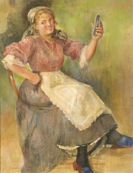 Girl with a Mirror by Agost Egervary-Potemkin,A3(16x12")Poster