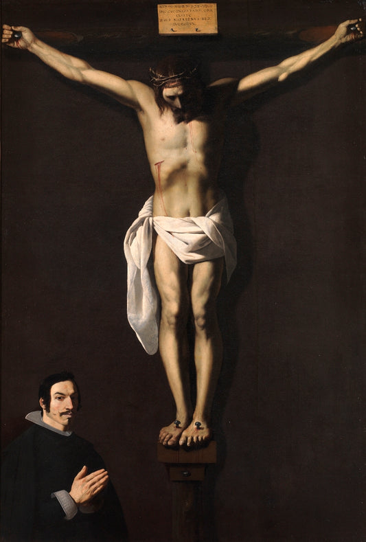 Christ Crucified with Donor, vintage artwork by Francisco de Zurbarán, 12x8" (A4) Poster