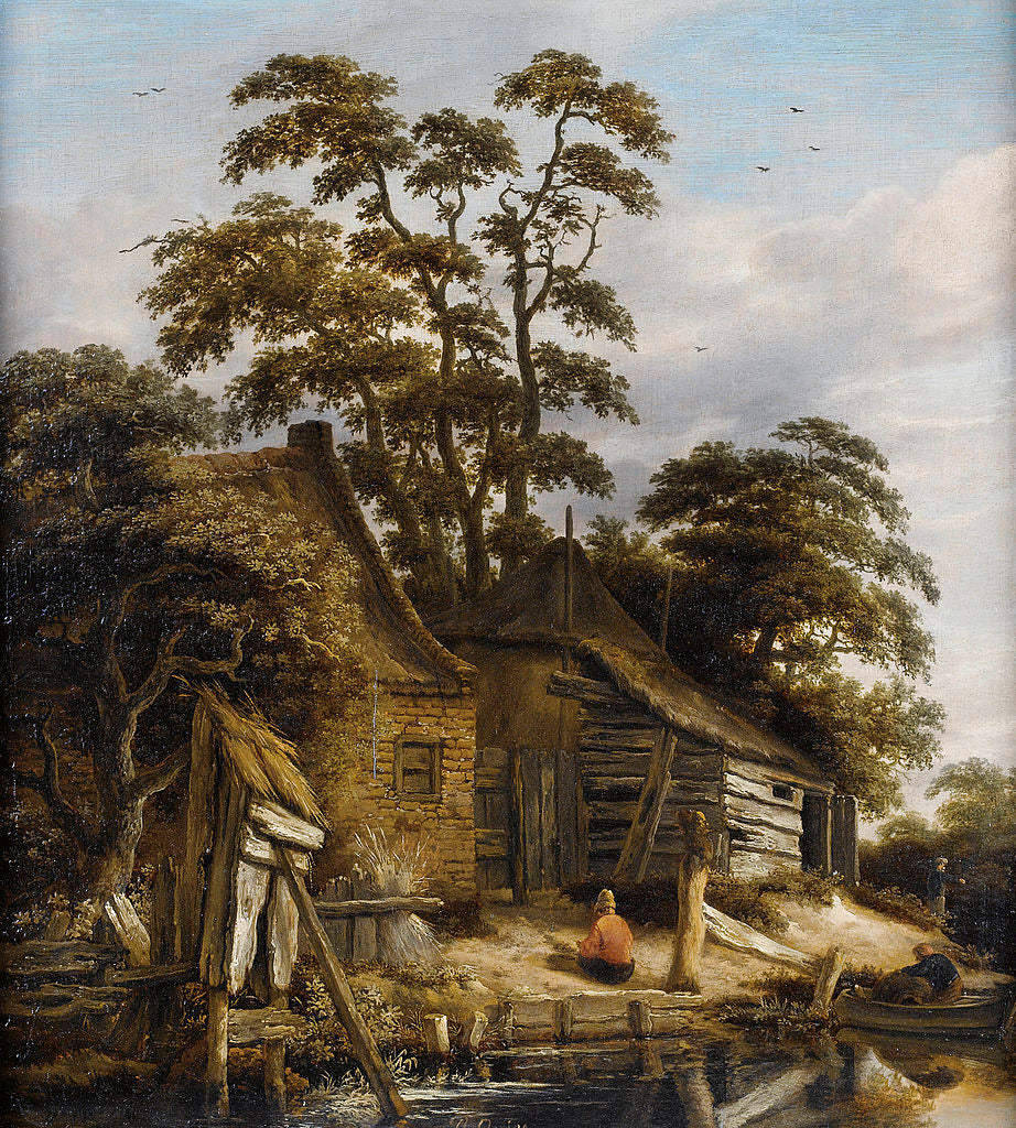 Cottage on a River with Figures, vintage artwork by Roelof van Vries, 12x8" (A4) Poster