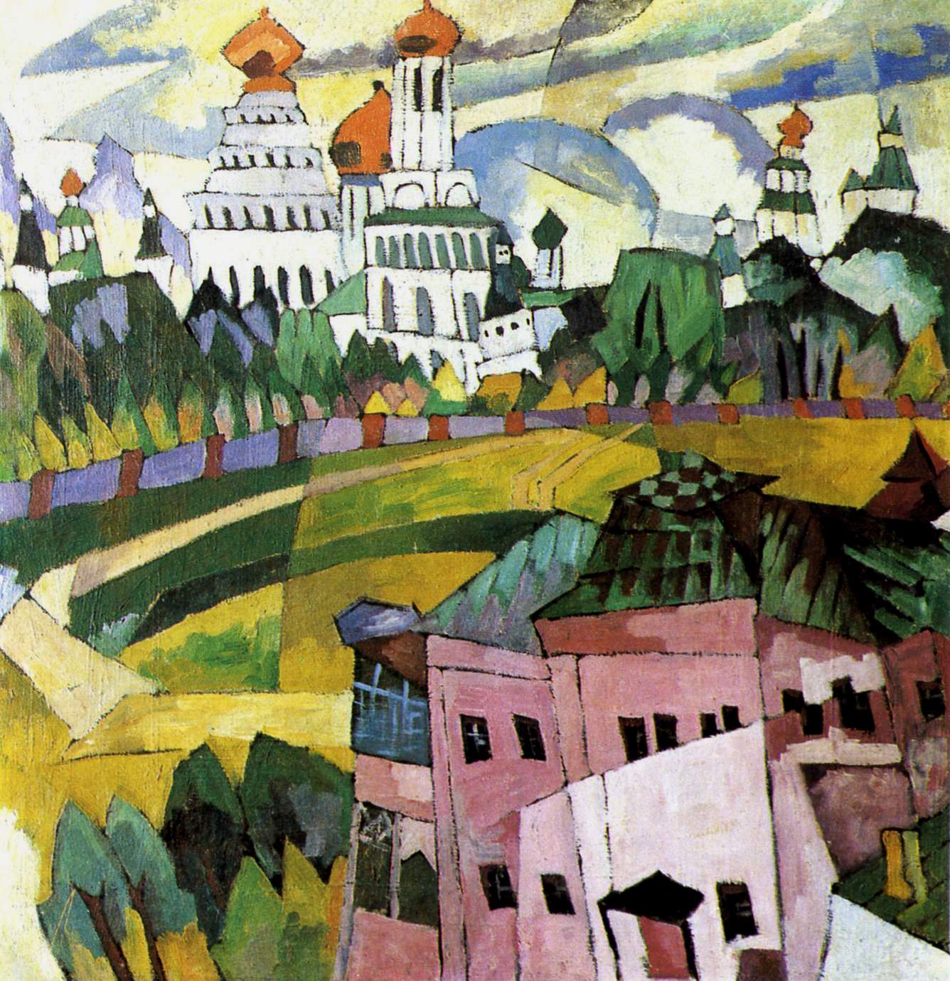 Landscape with Churches, vintage artwork by Aristarkh Lentulov, 12x8" (A4) Poster