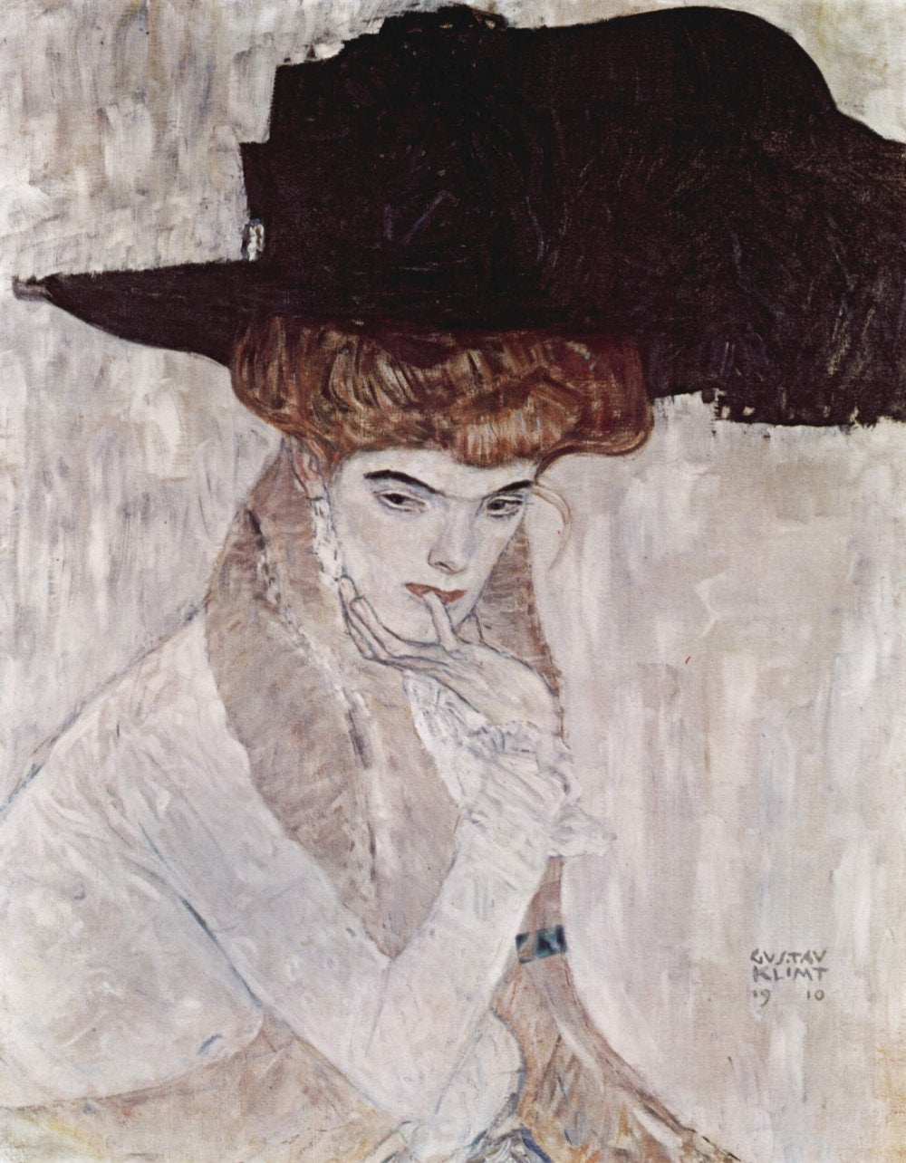 The Black Feathered Hat, vintage artwork by Gustav Klimt, 12x8" (A4) Poster