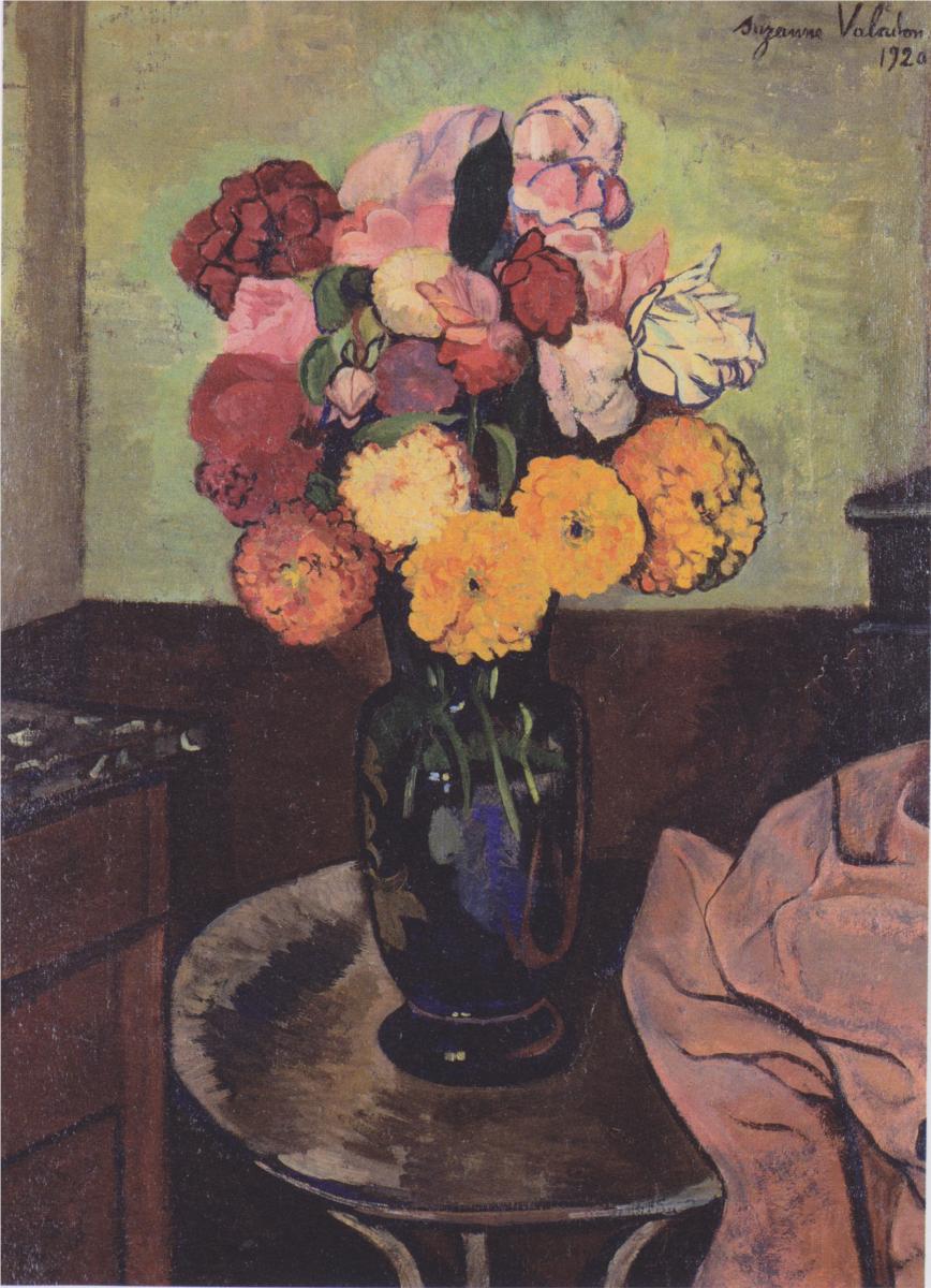 Flower vase on a round table by Suzanne Valadon,A3(16x12")Poster