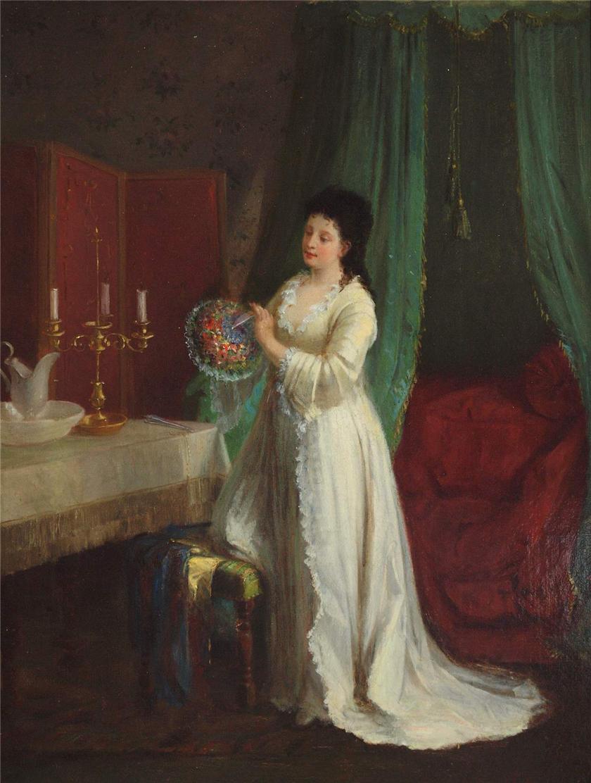 Elegant Lady in Parisian Interior, vintage artwork by Alfred Émile Leopold Stevens, 12x8" (A4) Poster