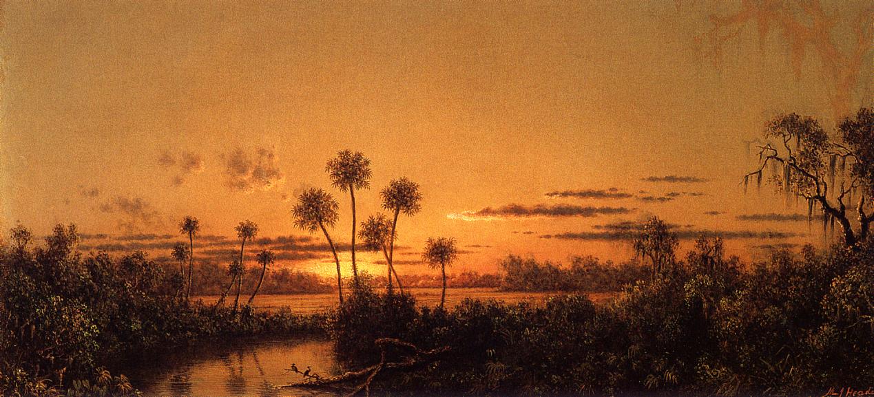 Florida River Scene: Early Evening, After Sunset, vintage artwork by Martin Johnson Heade, A3 (16x12") Poster Print