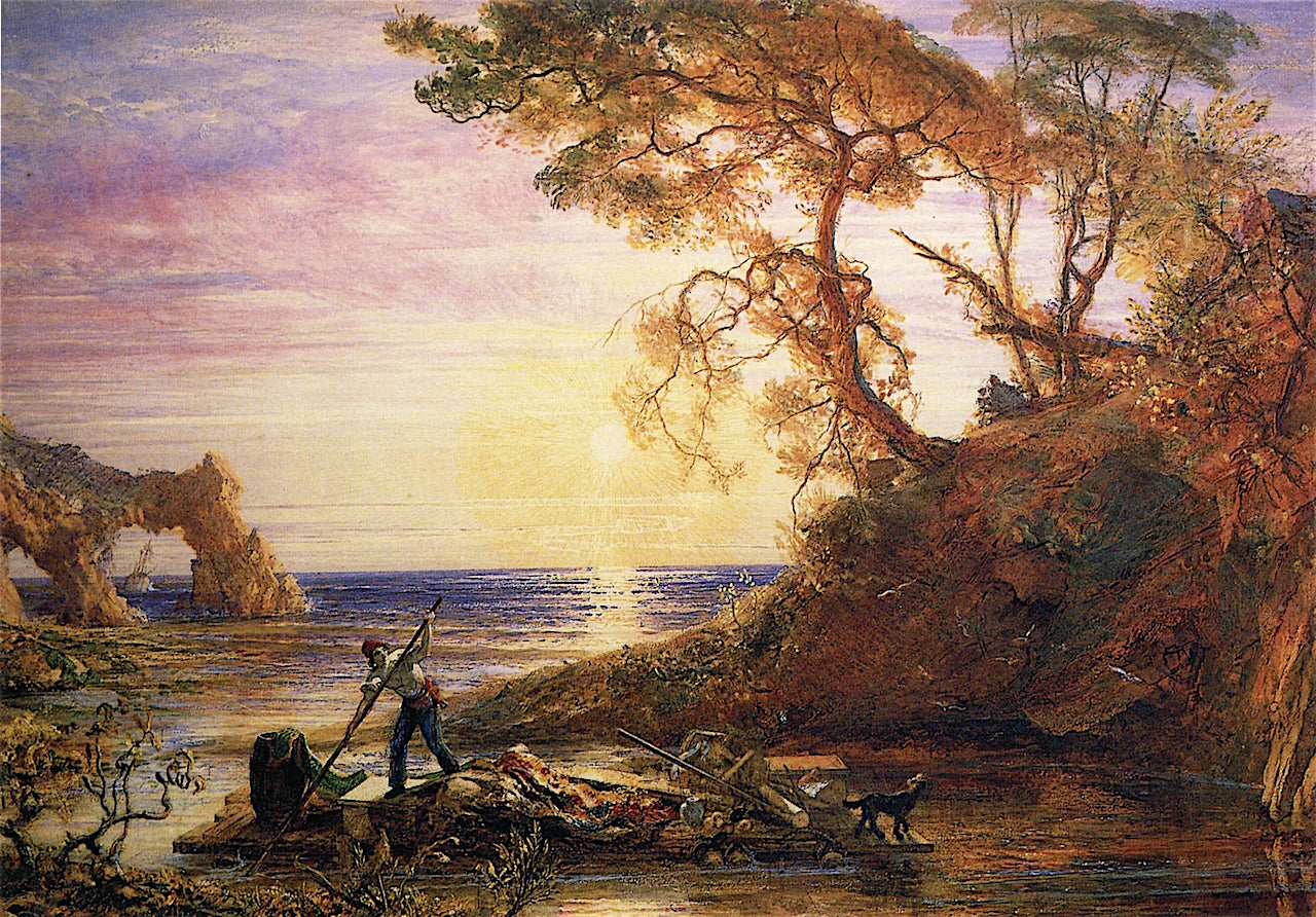Robinson Caruso, Guiding His Raft into the Creek, vintage artwork by Samuel Palmer, A3 (16x12") Poster Print