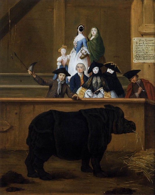 Exhibition of a Rhinoceros, vintage artwork by Pietro Longhi, 12x8" (A4) Poster