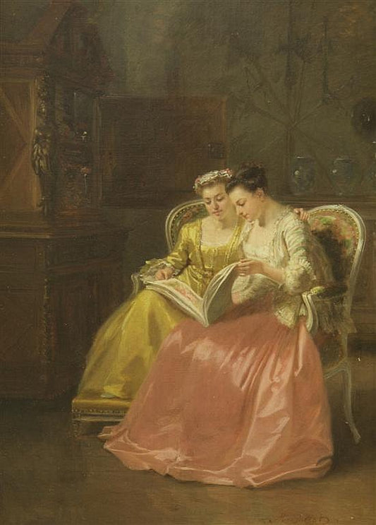 Reading Lesson, vintage artwork by Adolphe Francois Monfallet, A3 (16x12") Poster Print