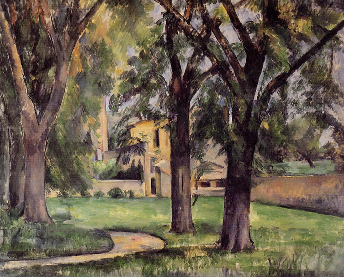 Chestnut Tree and Farm at Jas de Bouffan, vintage artwork by Paul Cezanne, 12x8