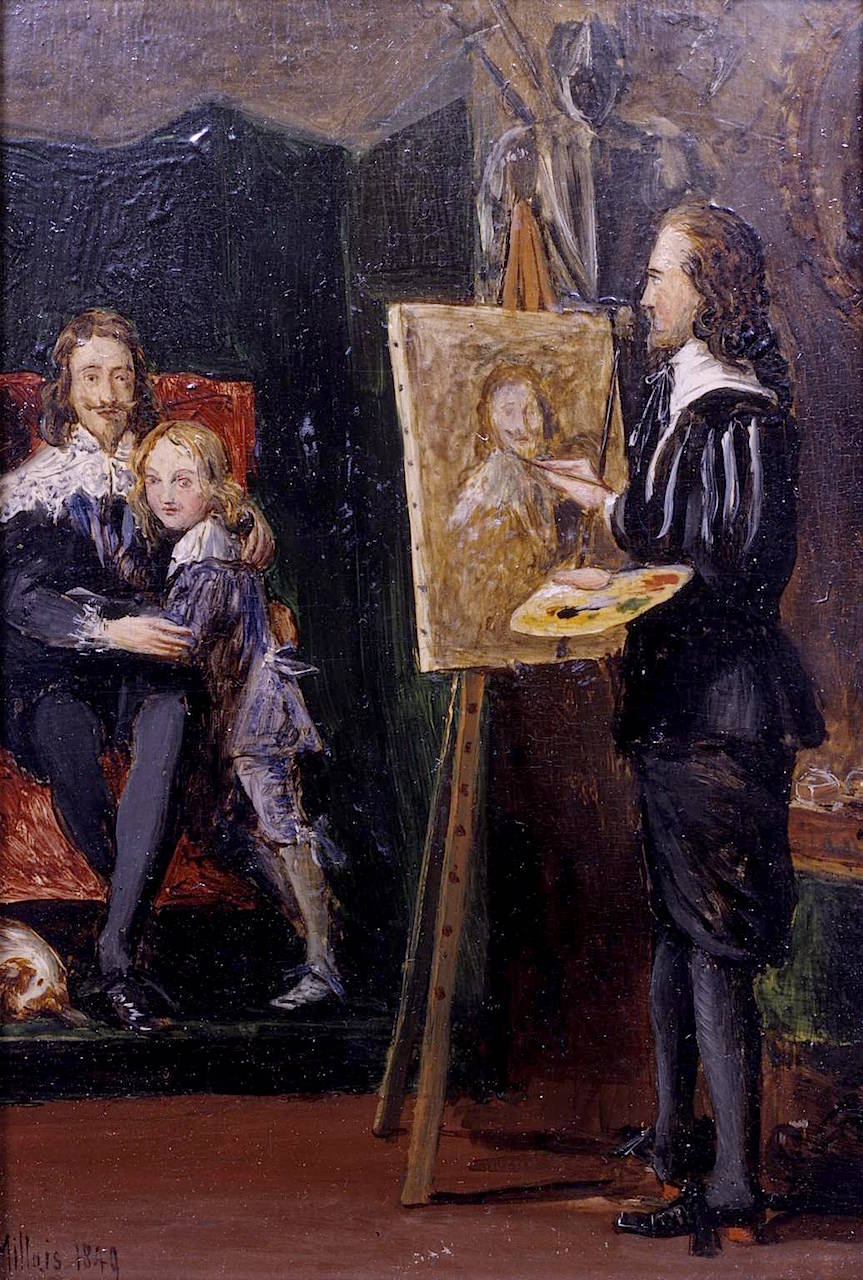 Charles I and his Son in the Studio of Van Dyck, vintage artwork by Sir John Everett Millais, 12x8" (A4) Poster