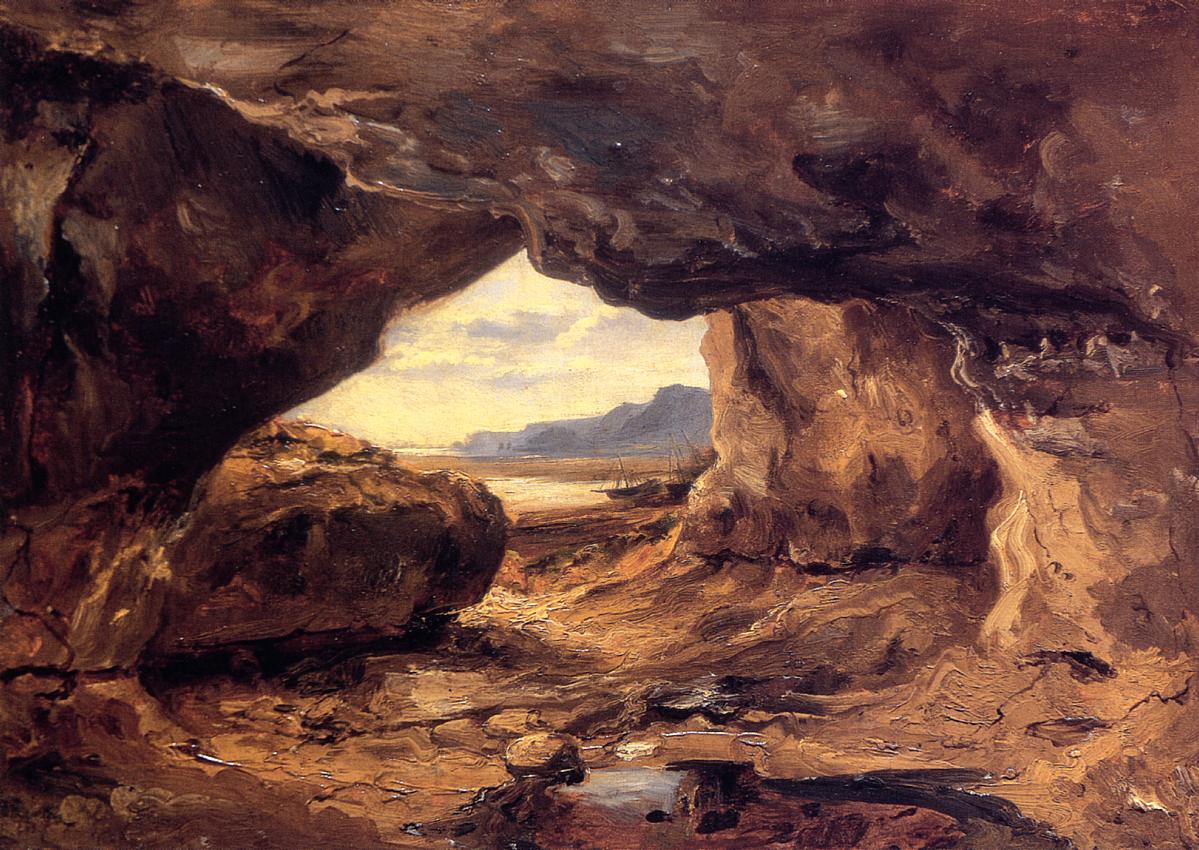 The Cave in a Cliff near Granville, vintage artwork by Theodore Rousseau, A3 (16x12") Poster Print