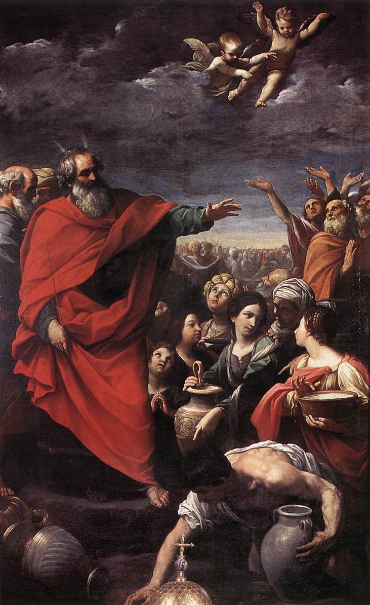 The Gathering of the Manna, vintage artwork by Guido Reni, 12x8" (A4) Poster