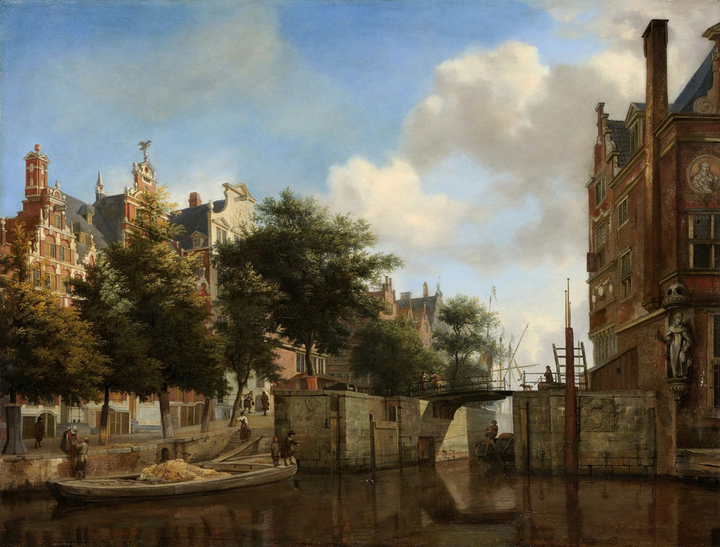 The Martelaarsgracht in Amsterdam, vintage artwork by Jan van der Heyden, 12x8" (A4) Poster