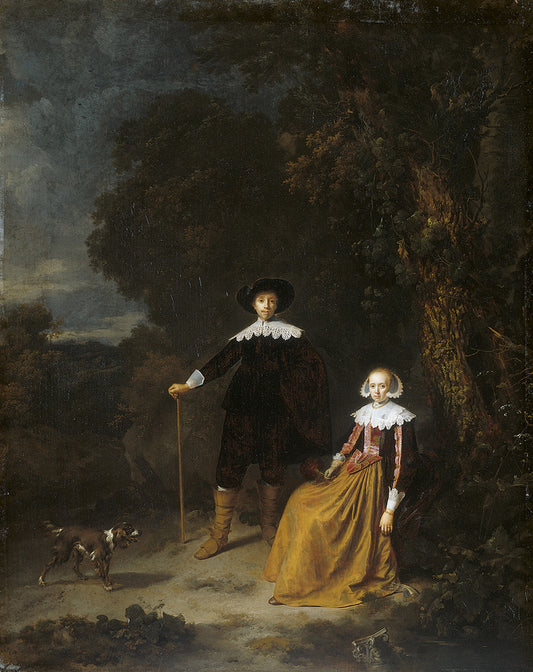 Portrait of a Couple in a Landscape, vintage artwork by Nicolaes Berchem, 12x8" (A4) Poster