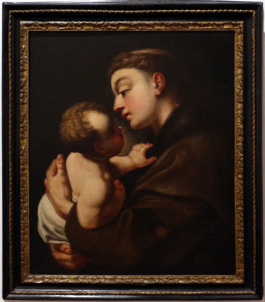 St. Anthony of Padua and Child, vintage artwork by Simone Cantarini, 12x8" (A4) Poster