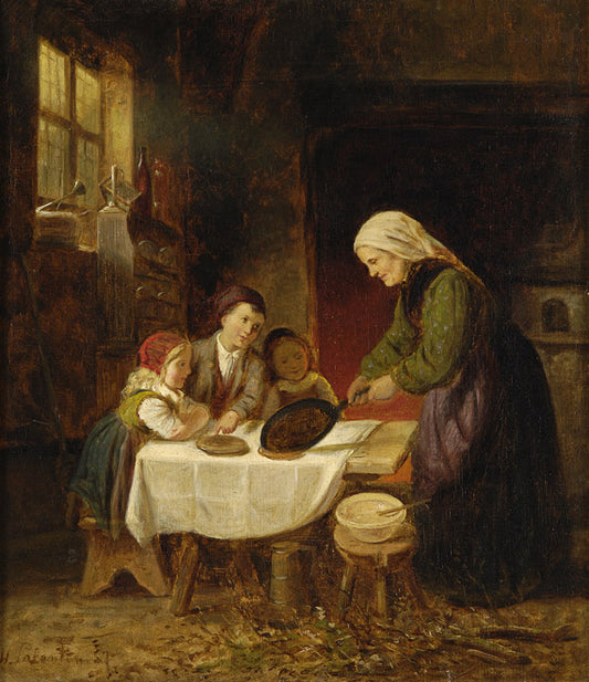 Grandmother's Pancakes, vintage artwork by Hubert Salentin, 12x8" (A4) Poster