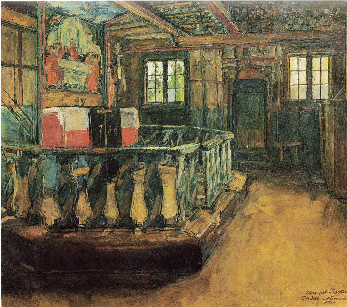 Altar in Uvdal Church, vintage artwork by Harriet Backer, 12x8" (A4) Poster