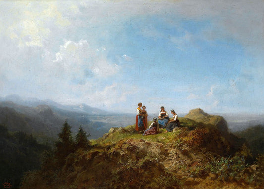 Maids on the Alpine Pastures, vintage artwork by Carl Spitzweg, A3 (16x12") Poster Print