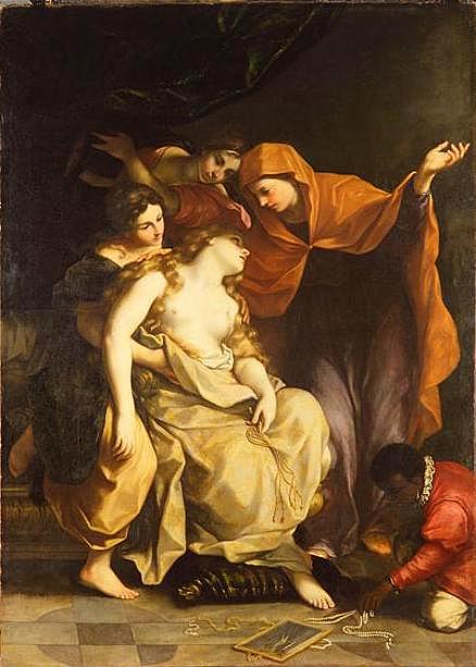 Marie Magdalene in Penitence, vintage artwork by Marcantonio Franceschini, 12x8" (A4) Poster