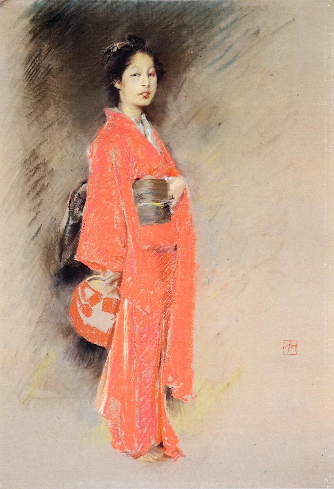A Japanese Woman, vintage artwork by Robert Frederick Blum, 12x8" (A4) Poster