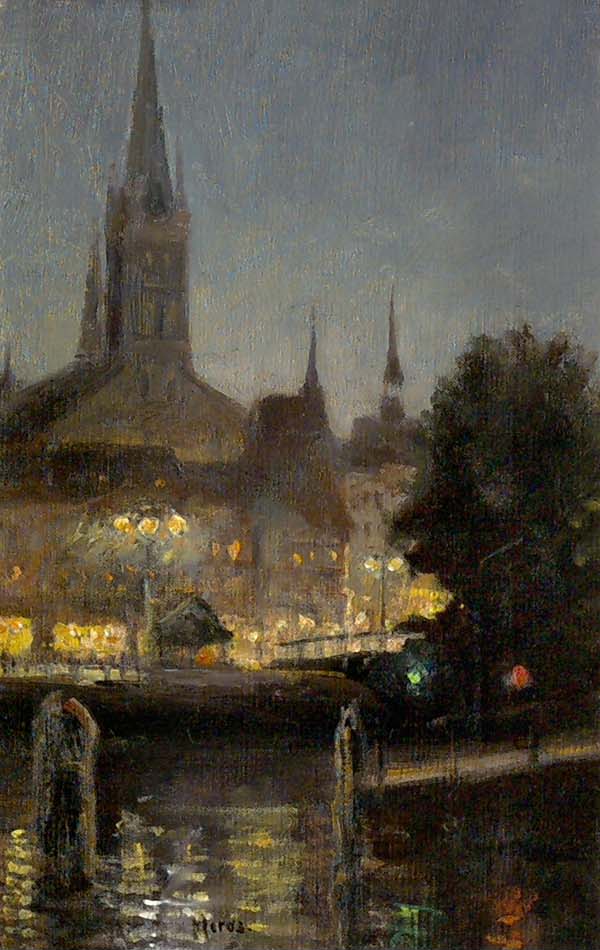 Lubeck at Night by Walter Moras,A3(16x12")Poster
