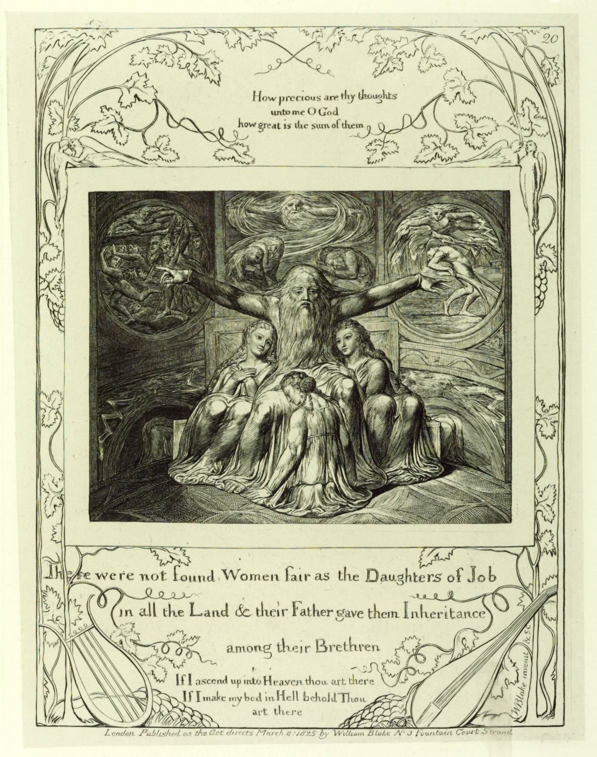 Job and his Daughters, from Illustrations of the Book of Job, vintage artwork by William Blake, 12x8" (A4) Poster