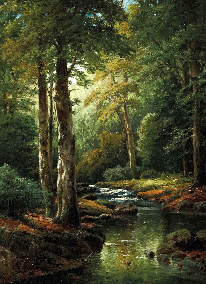The Forest Stream, vintage artwork by Adolf Kaufmann, 12x8" (A4) Poster