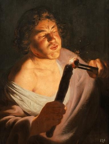 Man Kindling a Torch, vintage artwork by Jan Lievens, 12x8" (A4) Poster