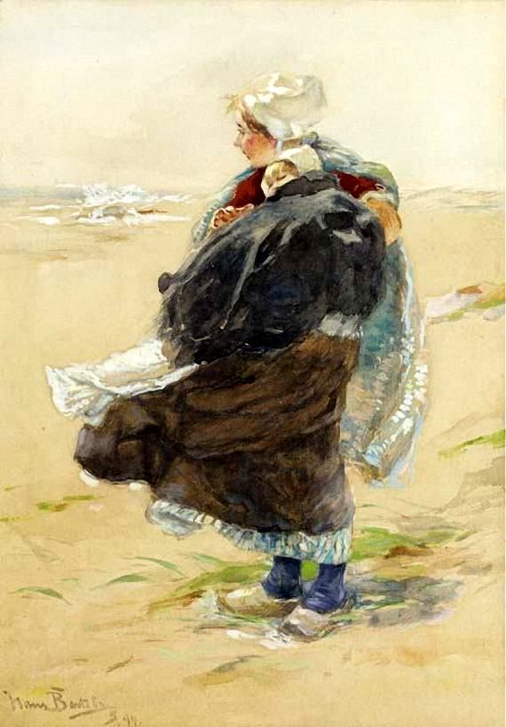 Windy Day on the Beach in Scheveningen by Hans von Bartels,A3(16x12")Poster