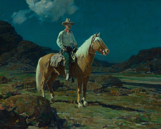 Moonlight on the Ranch, vintage artwork by Frank Tenney Johnson, 12x8" (A4) Poster