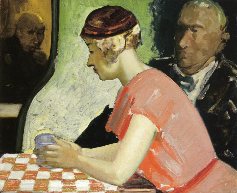 Cafe Scene - a Study of a Young Woman, vintage artwork by George Luks, 12x8" (A4) Poster
