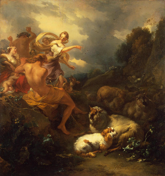 Pastoral Scene:  The Education of Jupiter, vintage artwork by Nicolaes Berchem, 12x8" (A4) Poster