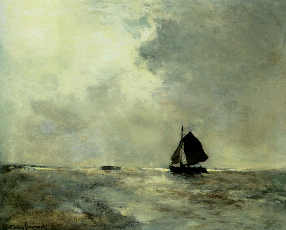 Sailing Boat In Choppy Seas, vintage artwork by Johan Hendrik Weissenbruch, 12x8" (A4) Poster