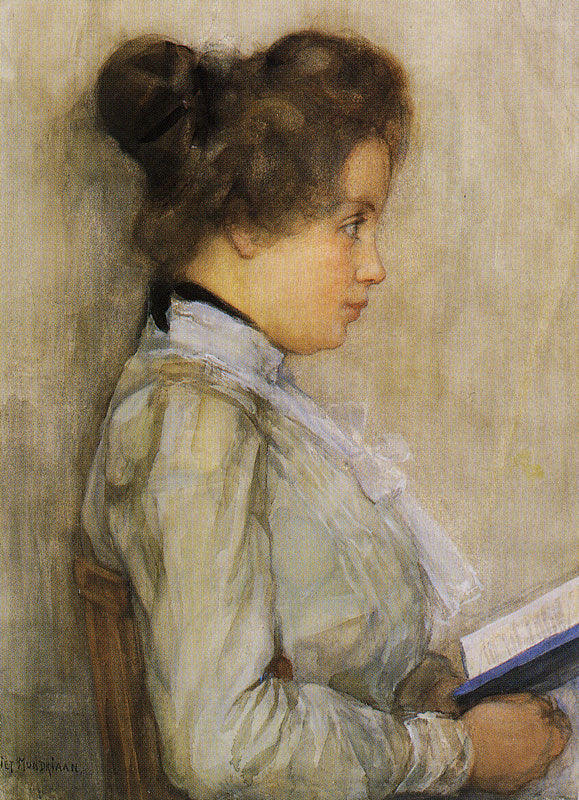 Female Torso in Profile with Book, vintage artwork by Piet Mondriaan, 12x8" (A4) Poster