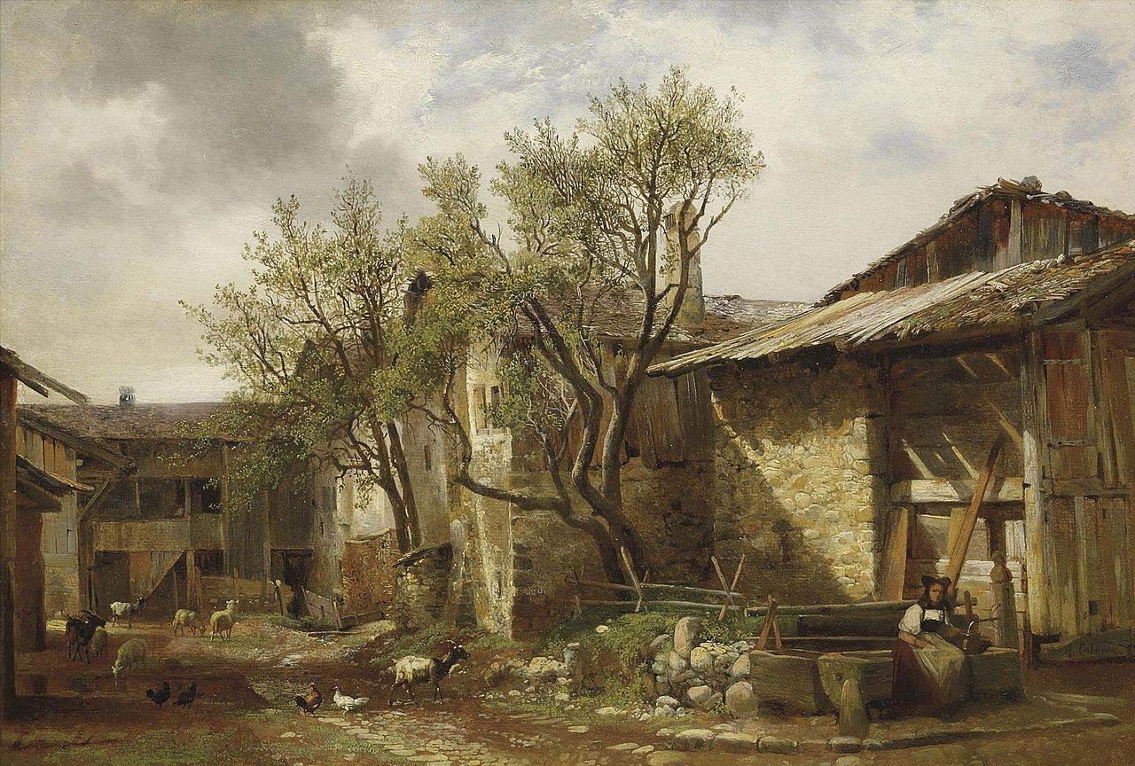 Farm with Peasant and Animals, vintage artwork by Alexandre Calame, A3 (16x12") Poster Print