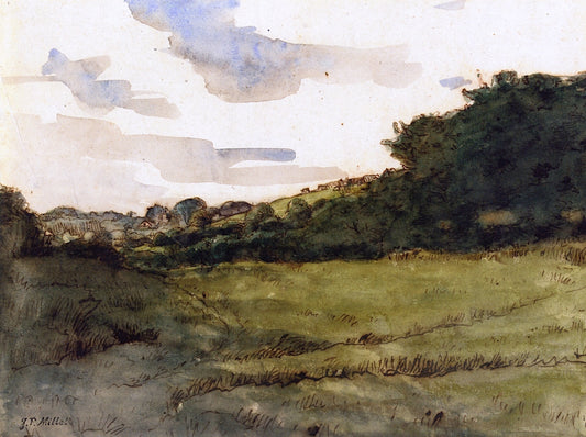 Hill and Pasture near Gruchy, vintage artwork by Jean-François Millet, A3 (16x12") Poster Print