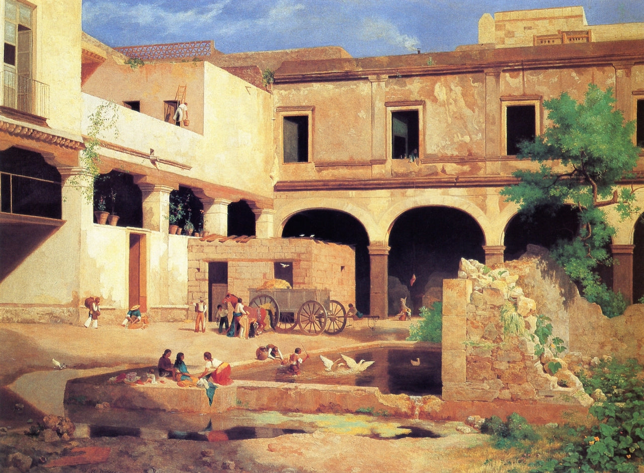 Patio del ex convento de San Augusín, vintage artwork by Jose María Velasco, 12x8" (A4) Poster