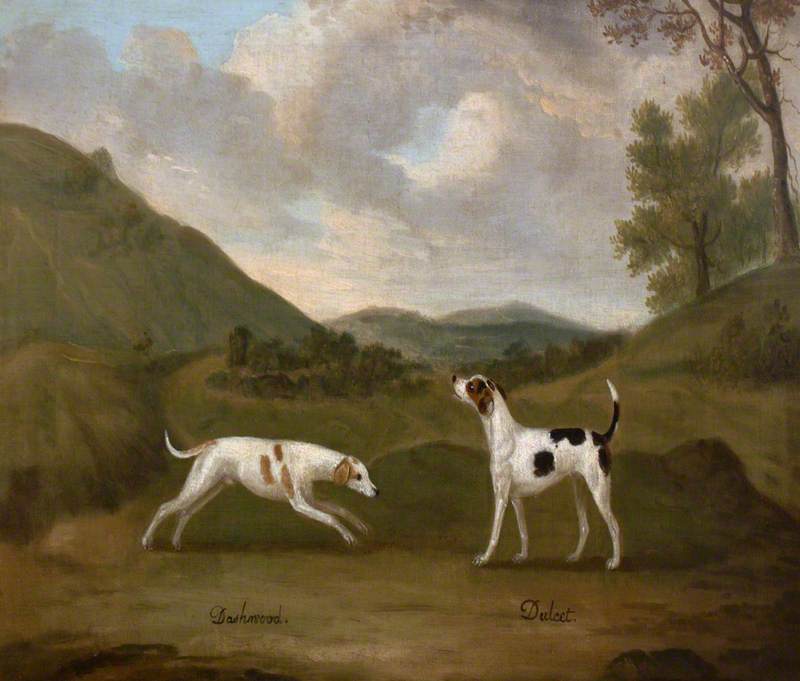 Late-Compton's 'Dashwood' and 'Dulcet', a Pair of Hounds, vintage artwork by Francis Sartorius, 12x8" (A4) Poster